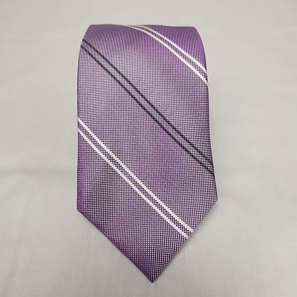 Tommy Hilfiger Other - Tommy Hilfiger Men’s 100% Silk Repp Tie Necktie Purple W/thin Grey&white Stripes